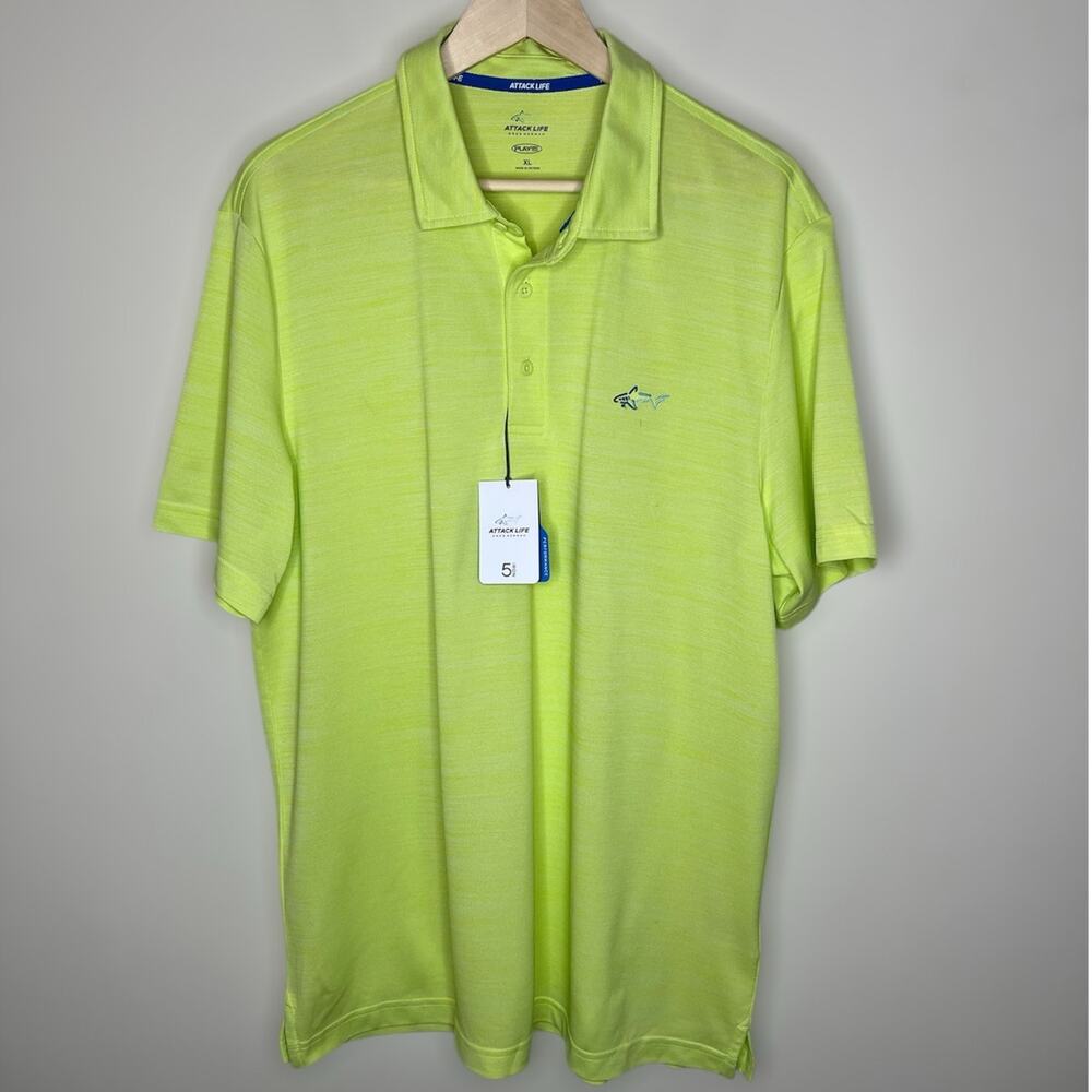 Attack Life by Greg Norman Performance Polo Shirt XL Mens 5 Iron Golf Lime New